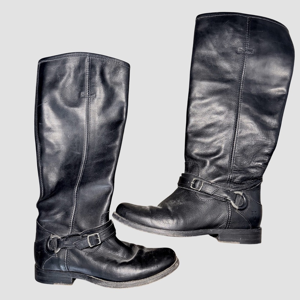 FRYE Women's Phillip 3476850 Harness Tall Black Leather Riding Boots Size 6.5